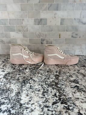 Vans Pink High-Top Platform Sneakers with White Side Stripe